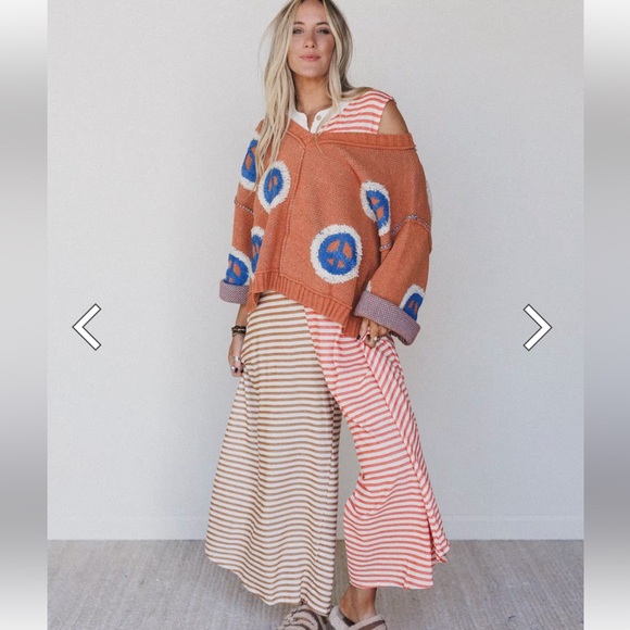 POL Orange Sweater Blue & White Peace Symbols S NEW Peaceful Vibes 3 Bird Nest - Picture 5 of 13